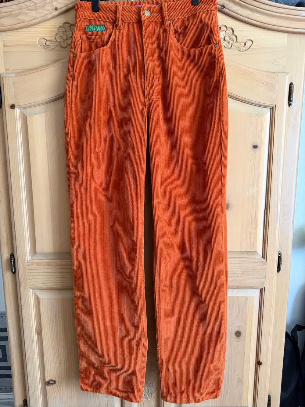 Empyre Orange Corduroy High-Waist Straight Pants